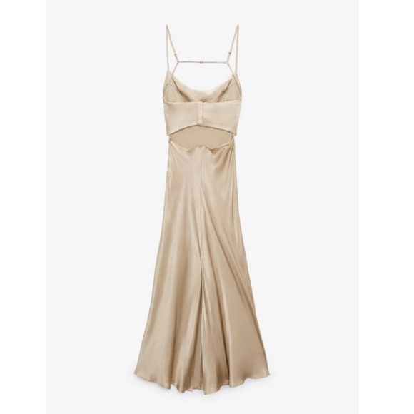Zara Satin Effect  Slip Dress Beige Cream - Picture 10 of 12